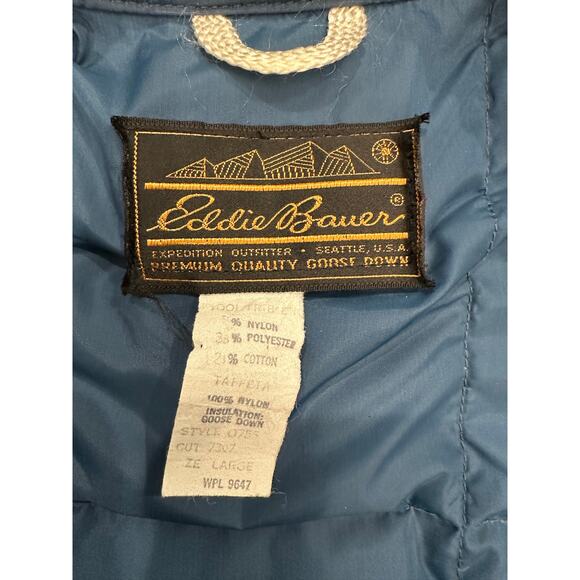 Vtg Eddie Bauer Goose Down Jacket Coat Snaps Puffer Snaps Chambray Blue Shacket - Picture 2 of 14